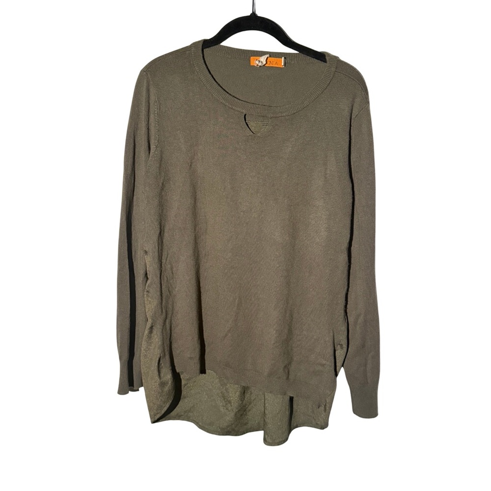 One A Olive Green Long Sleeve Scoopneck Top Size Medium